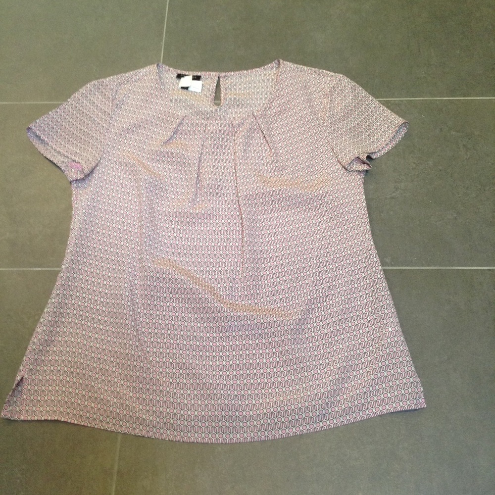 100% silk blouse with pink/black geometric print, 2P